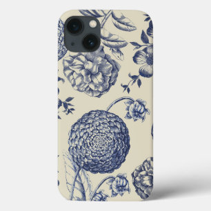 Impressão Flor Azul Antiquado Floral