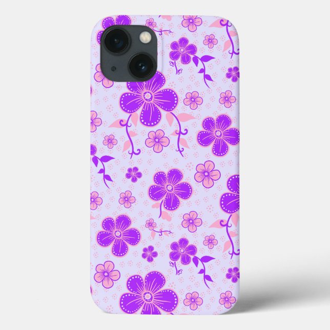 Impressão Floral bonito Roxo e Rosa na Lavanda (Verso)
