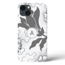 Impressão Floral Branco De Cinza Simples Com Monog