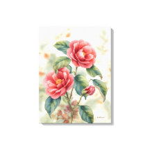 Impressão Floral Camélia Rosa em Aquarela em Tela