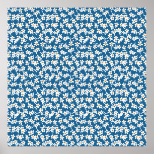 impressão Floral de 70s em azul, Floral Vintage, F