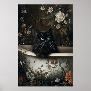 Impressão Floral de Gato Preto para Banheiro, Góti