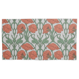 Impressão Floral de Papoula Vermelha Art Nouveau