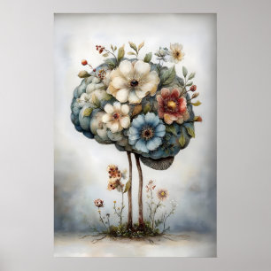 Impressão Floral do Cérebro, Ilustração Botânica d
