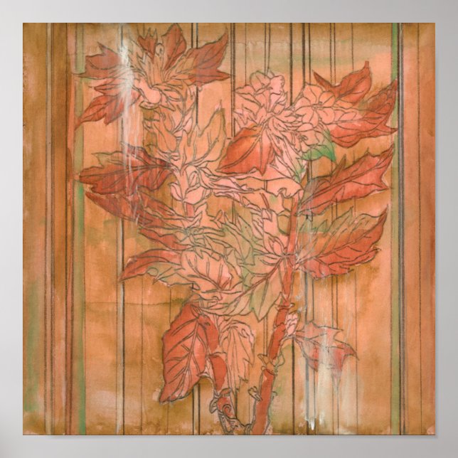 Impressão Floral Laranja Moderno em Fundo Retirado (Frente)