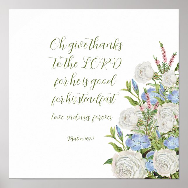 Impressão Floral Psalm 107:1 (Frente)