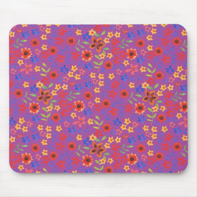 Impressão Floral Retro Chic no Mousepad Magenta (Frente)