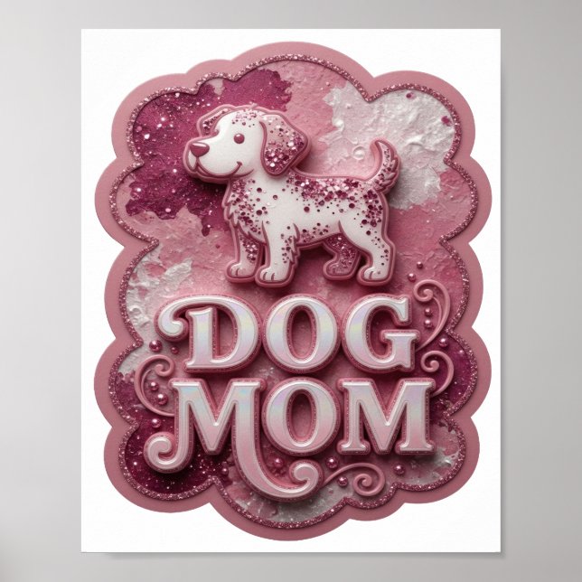 Impressão Fresca de DOG MOM em Prata (Frente)