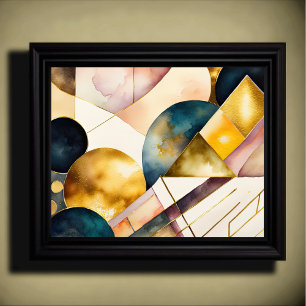 Impressão Geométrica Abstrato de Aquarela Dourada 