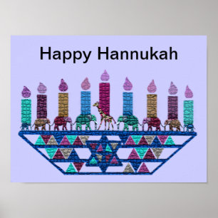Impressão geométrico de Hannukah Menorah do