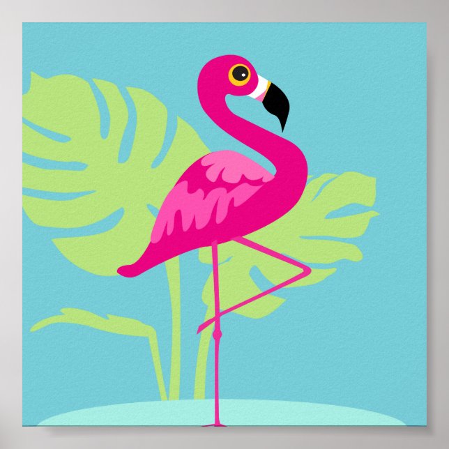 Impressão gráfico tropical flamingo rosa (Frente)