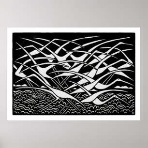 Impressão Grande Linoleogravura Migração