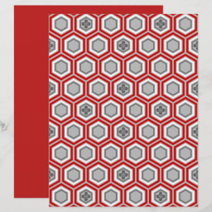 Impressão Hexagonal Kimono, Vermelho e Cinzas/Cinz