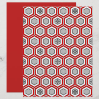 Impressão Hexagonal Kimono, Vermelho e Cinzas/Cinz