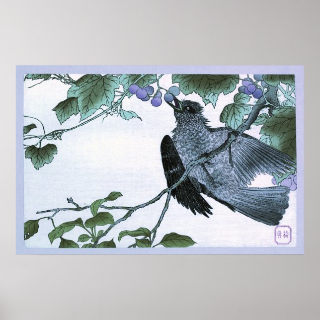 Impressão japonês de Ukiyo-e comendo passarinho (Frente)