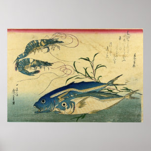 Impressão japonês dos peixes de Aji & de Ebi - d