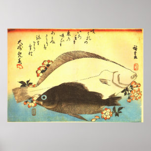 Impressão japonês dos peixes de Hirame & de Meba