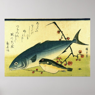 Impressão japonês dos peixes de Inada & de Fugu
