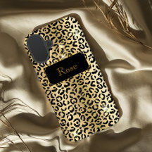Impressão-leopardo-glamouroso, preto e Dourado