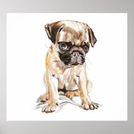 Impressão Memorial Pug, Pintura em Aquarela