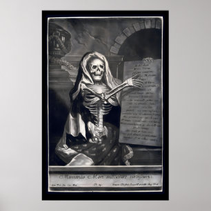 Impressão Mezzotint de Esqueleto Gótico Século XVI