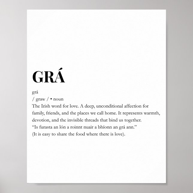 Impressão Moderna do Significado de Amor Grá Irlan (Frente)