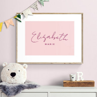 Impressão Personalizada de Nome de Bebê Arte Rosa 