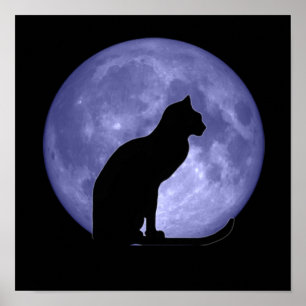Impressão Poster de Lua Azul de Gato Negro