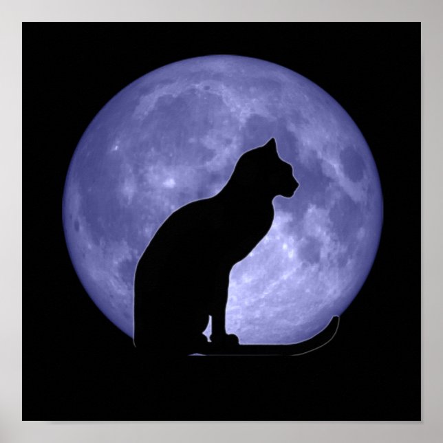 Impressão Poster de Lua Azul de Gato Negro (Frente)