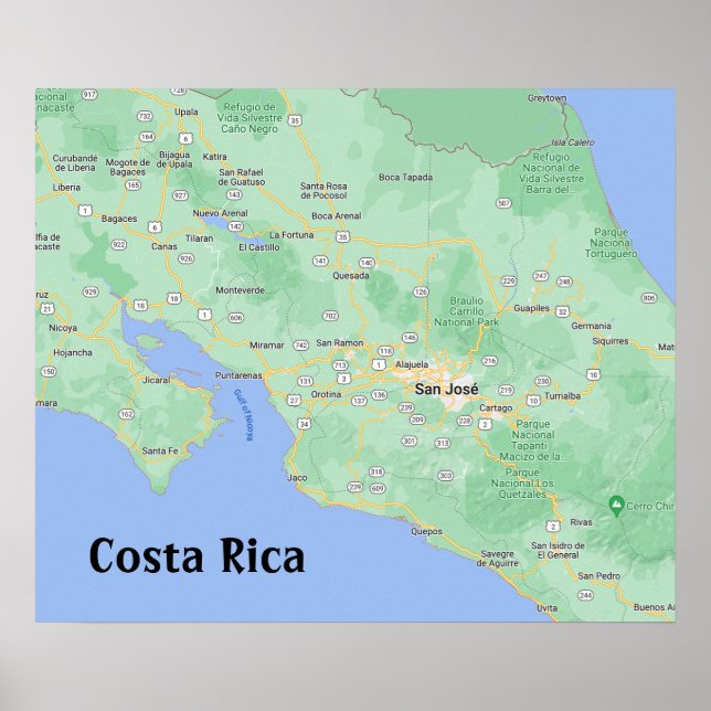 Impressão Poster de Mapa da Costa Rica (Frente)