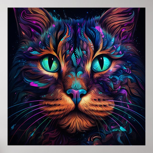 Impressão Poster de parede de rosto de gato colori (Frente)