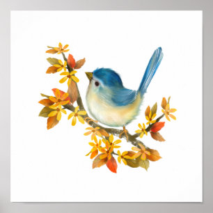 Impressão Poster de pássaro azul