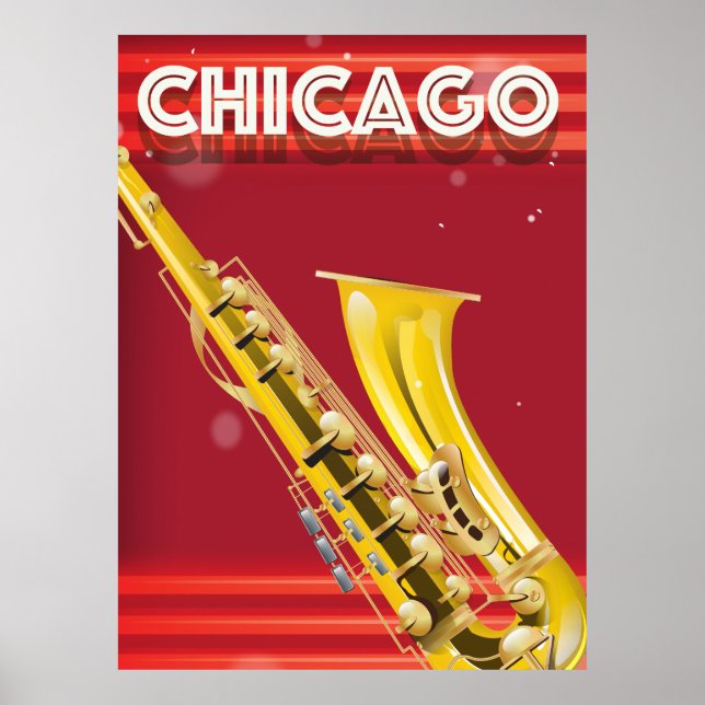 Impressão poster de viagens Saxofone de Chicago (Frente)