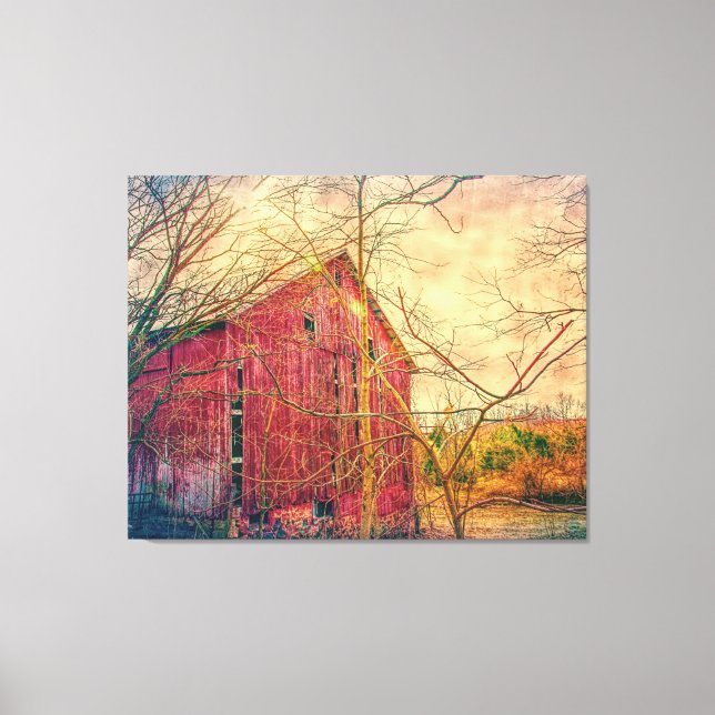 Impressão RUSTICO VERMELHO BARN NA CANVAS DE 3 PAI (Frente)