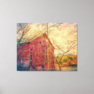 Impressão RUSTICO VERMELHO BARN NA CANVAS DE 3 PAI