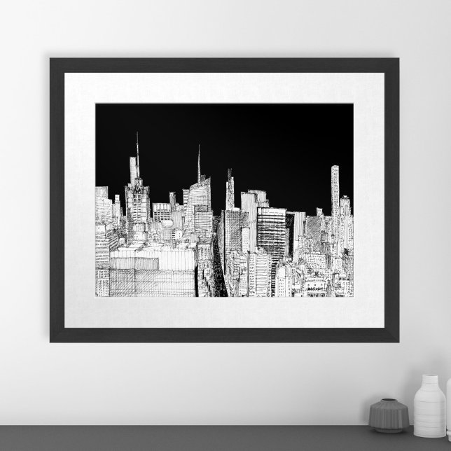 Impressão Skyline Sketch Viagem de Arte (New York City Skyline Sketch Travel Art Print)