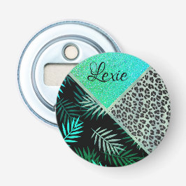 Impressão Tropical Leopardo de Teal com Glittery