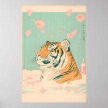 Impressão Ukiyo-e do Tigre na Banheira Banheiro Ja
