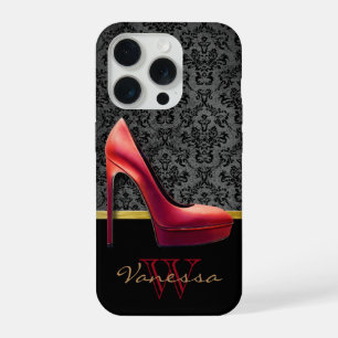 Impressão vermelho alto e Damask com monograma