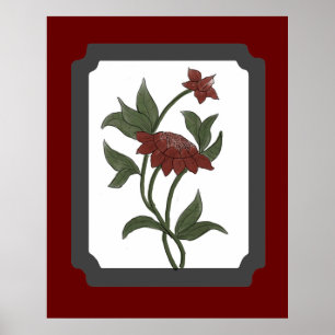 Impressão vermelho do poster de Lotus da aguarela