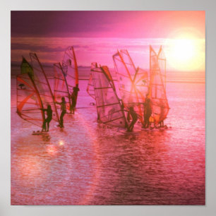 Impressão Windsurfing do poster do por do sol