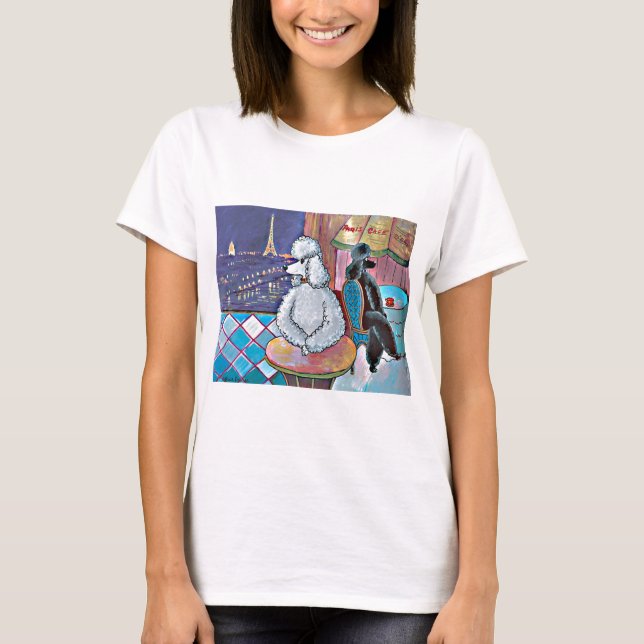 Impressionista Art Poodles Paris Café Camiseta (Frente)