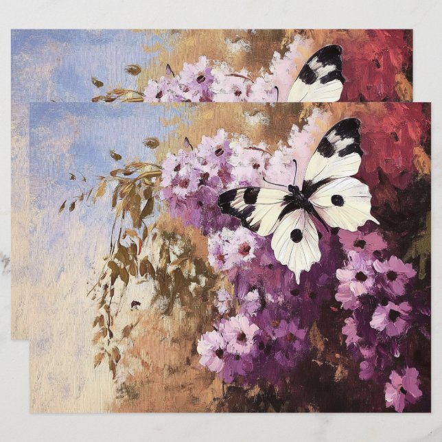 Impressionista Butterfly Garden Scrapbook Paper (Frente/Verso)