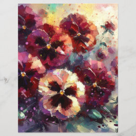 Impressionista Maroon Pansies Floral Pintura