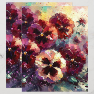 Impressionista Maroon Pansies Floral Pintura