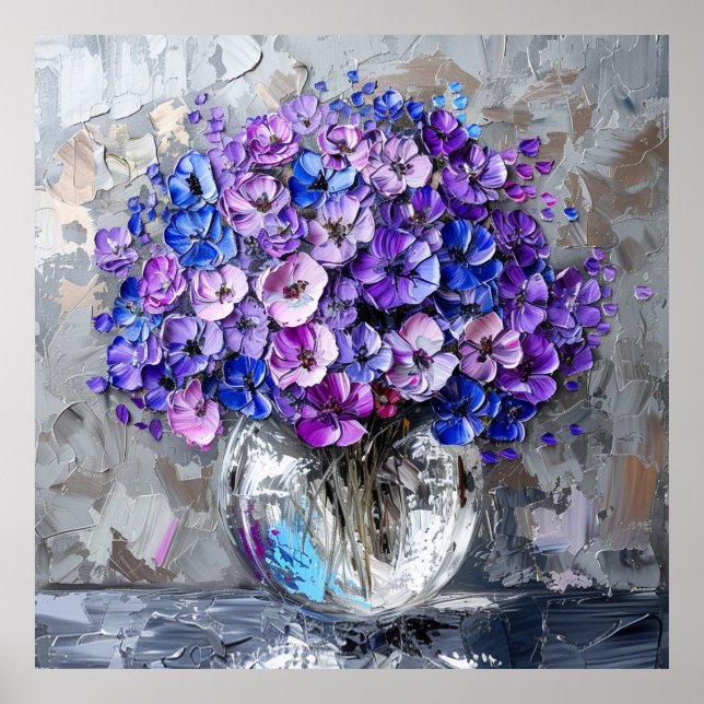 Impressões Artísticas Florais Roxo Azul e Cinza (Frente)