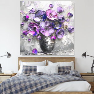 Impressões Artísticas Florais Roxo e Cinza