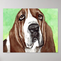 Impressões de Arte de Aquarela de Hound Basset