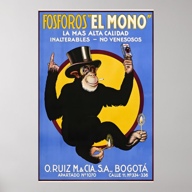 Impressões de Cartazes Antigos de Cigarros El Mono (Frente)