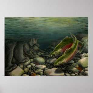 Impressões de pintura de salmão Urso de Pesca Impr